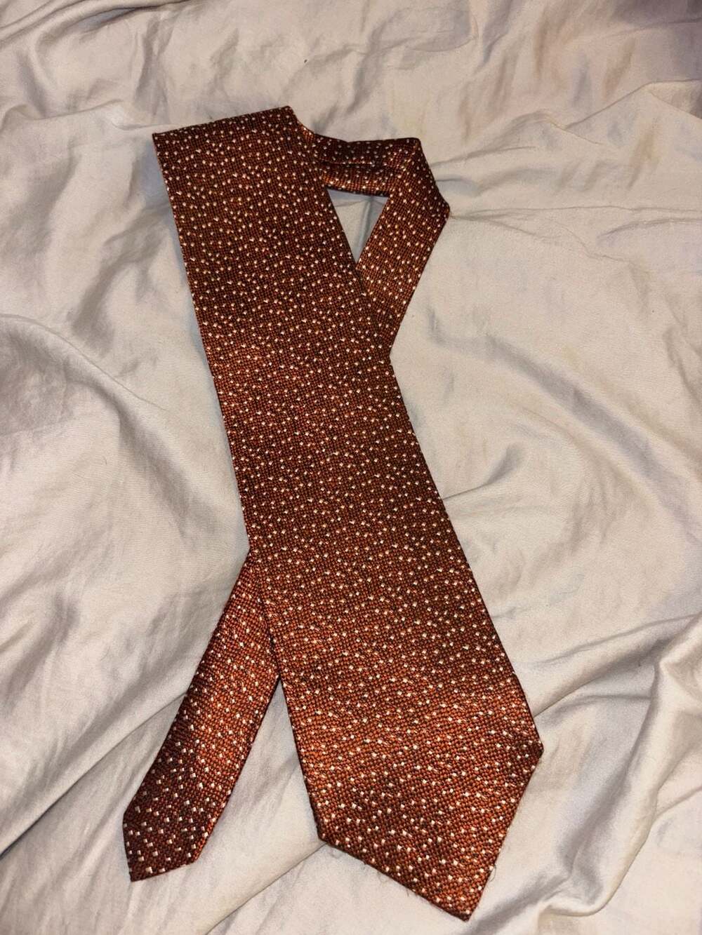 G: Tesoro Rosso Burnt Orange Geometric Dot 100% Silk Handmade Tie 60”